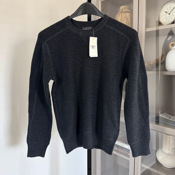 RRL Ralph Lauren Black Cotton Wool Waffle Knit Fall Core Sweater M NEW Crewneck - Picture 1 of 6